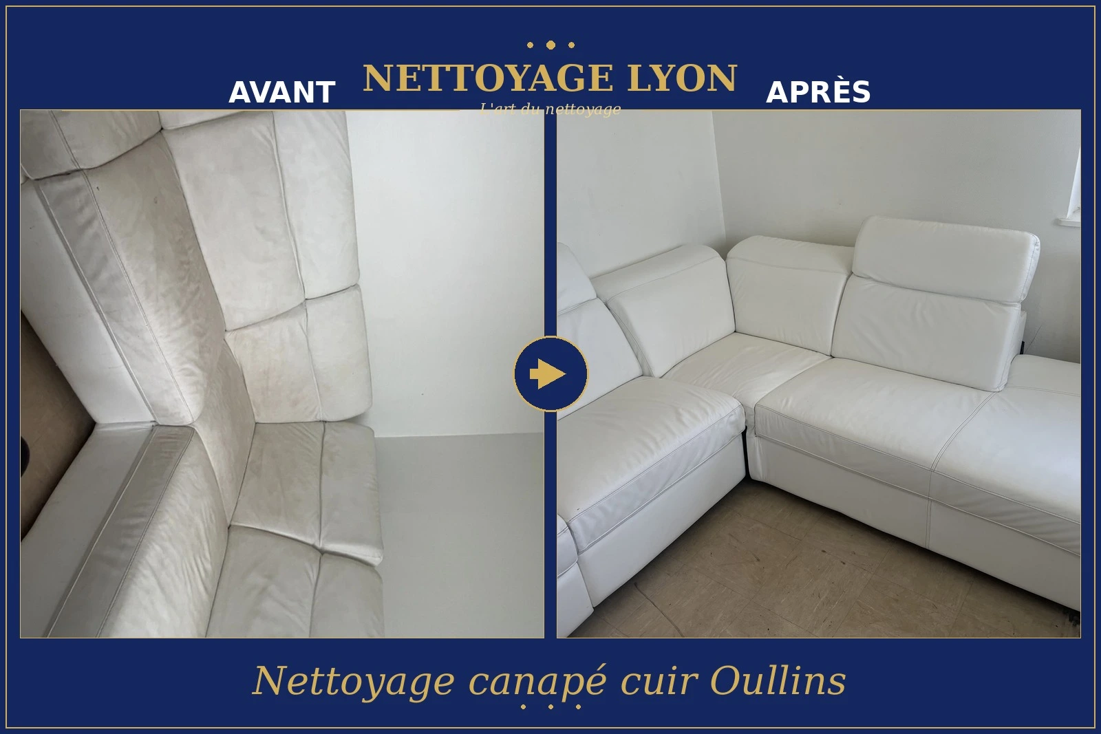 Nettoyage canapé cuir à Oullins — avant et après