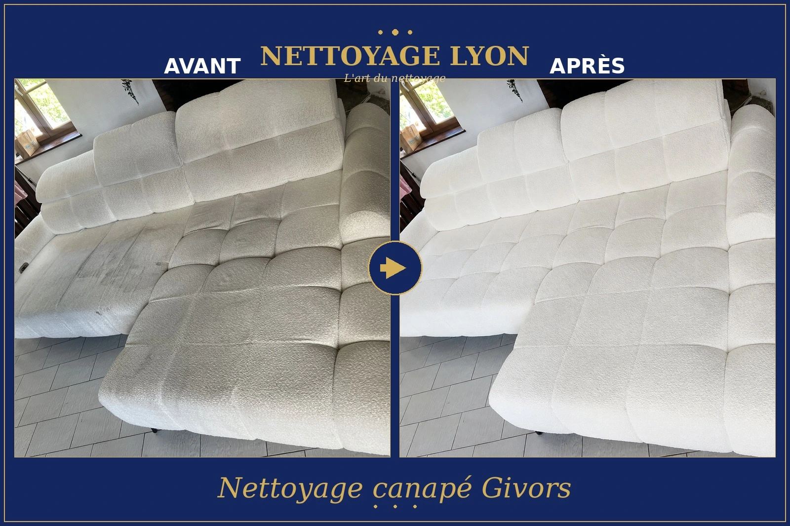 Nettoyage canapé tissu à Givors — avant et après