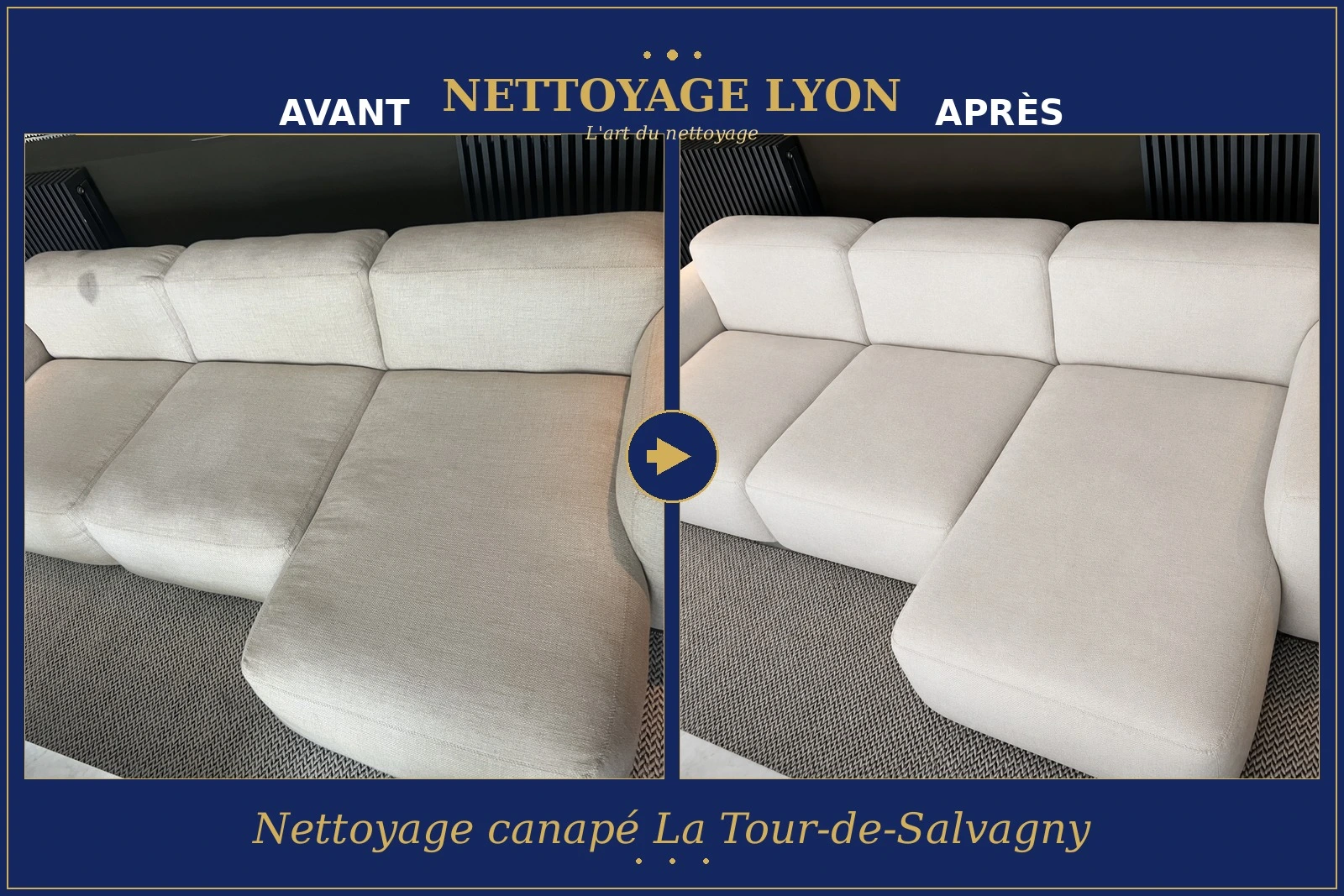 Nettoyage canapé tissu à La Tour-de-Salvagny — avant et après