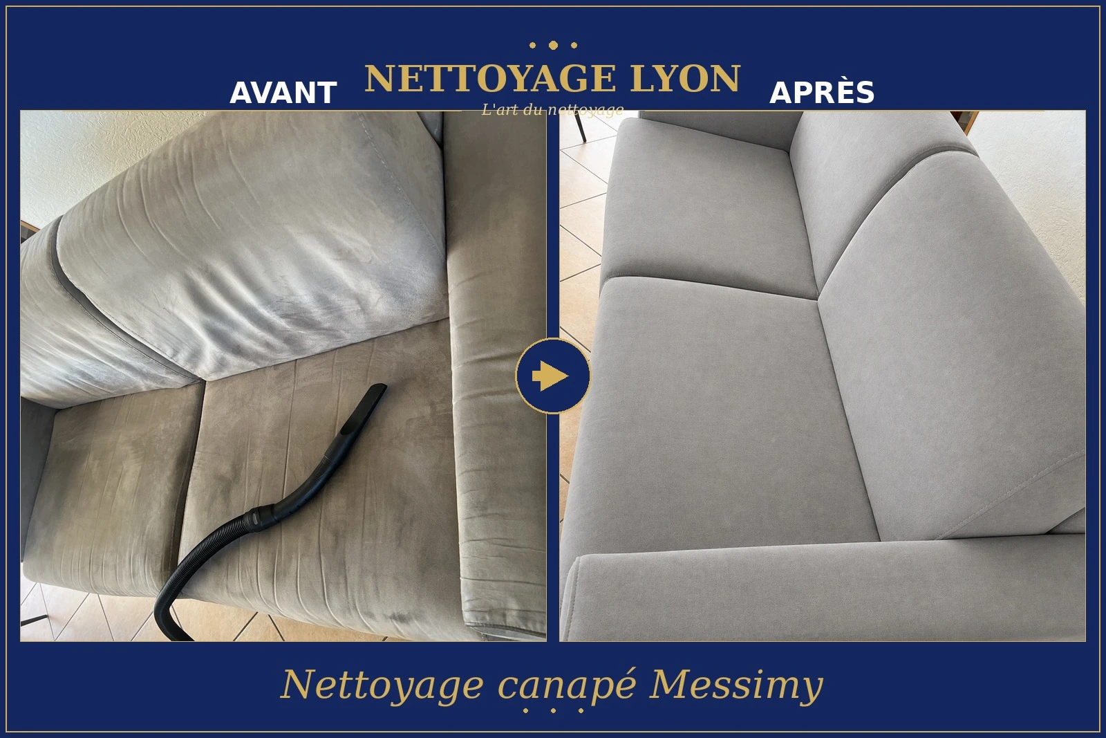 Nettoyage canapé velours à Messimy — avant et après