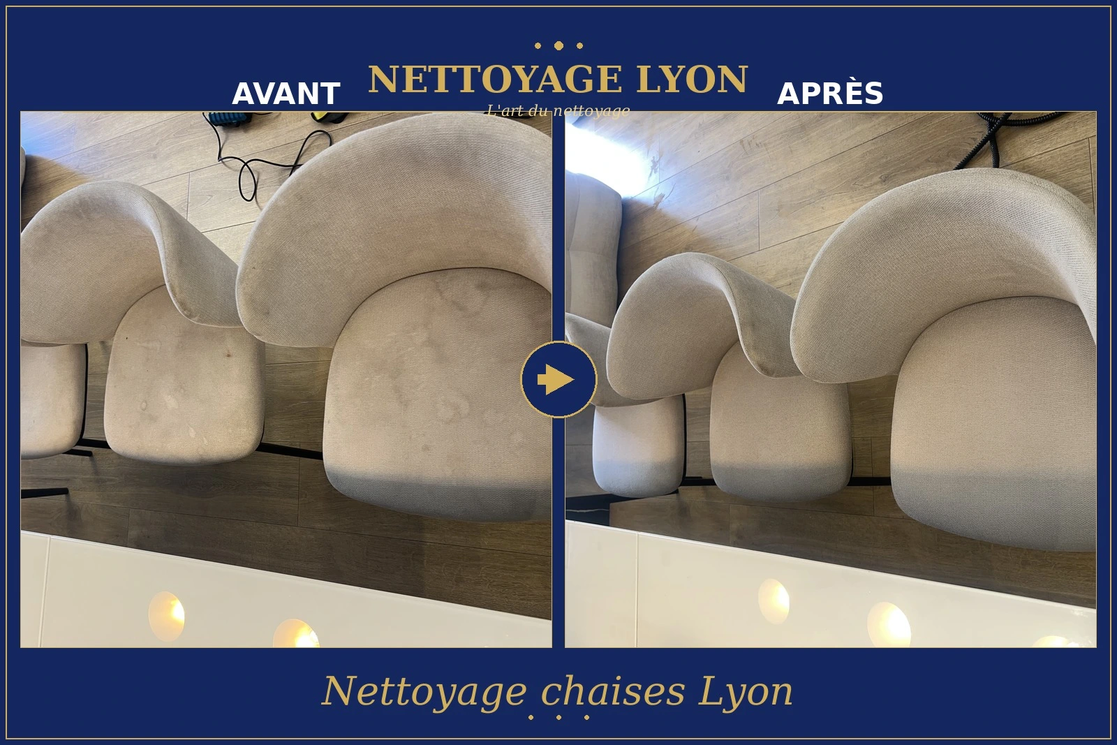 Nettoyage de chaises en tissu à Lyon — avant et après