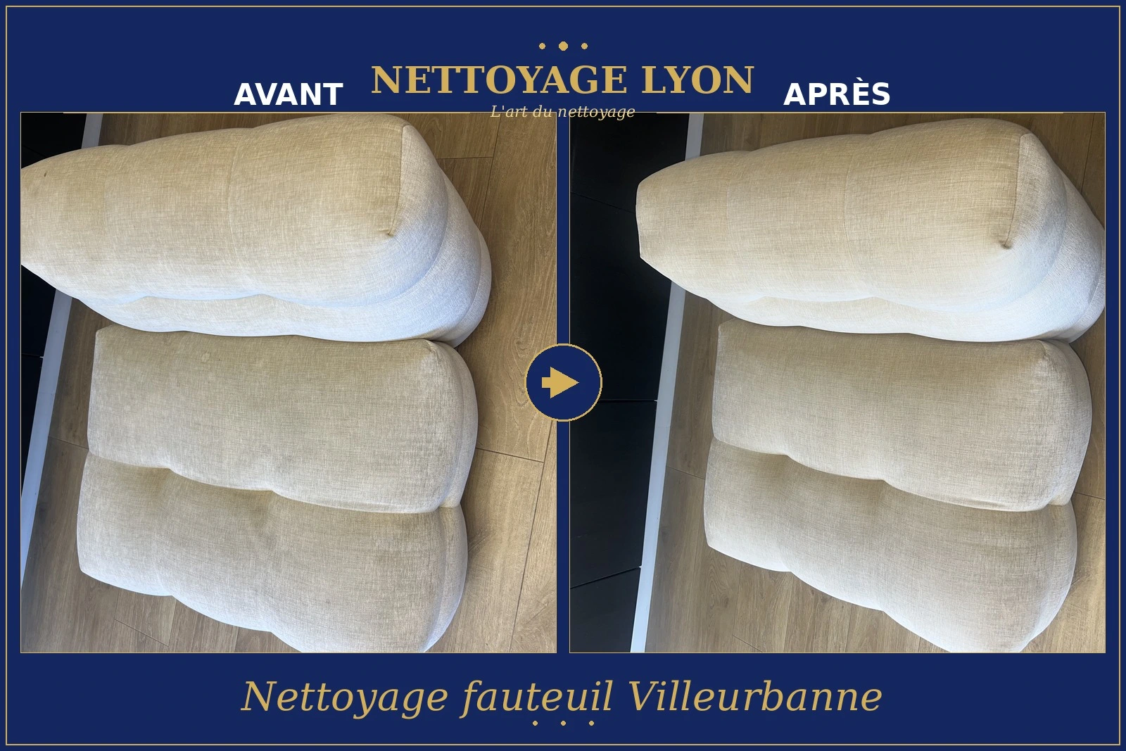 Nettoyage fauteuil à Villeurbanne — avant et après